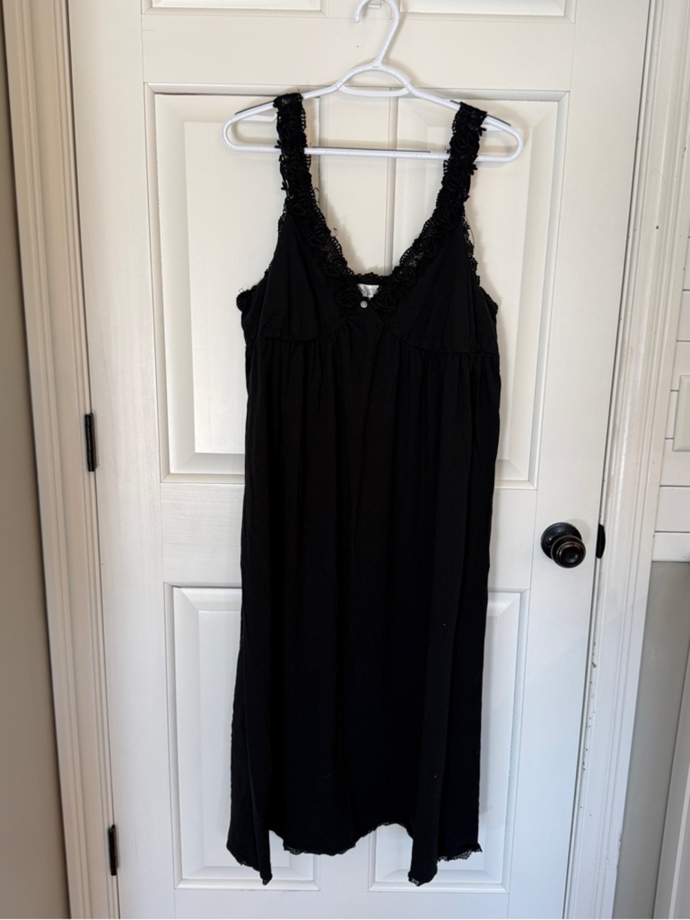 Eileen West Queen Anne’s Lace Black Cotton Nightgown Dress XL Lace 25345 - Picture 5 of 12